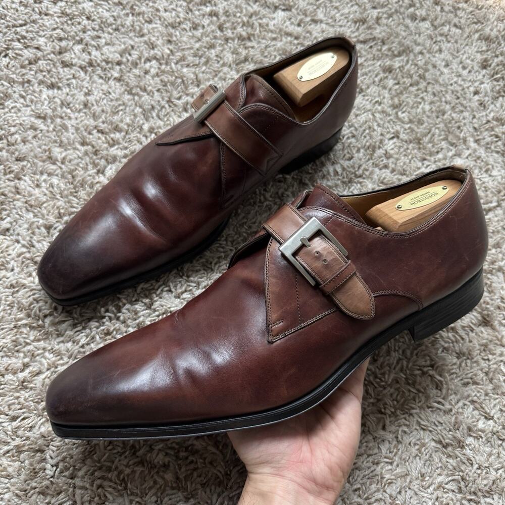 Magnanni Marco II Single Monk Strap Brown Leather Dress Shoes Men's Size 13 M